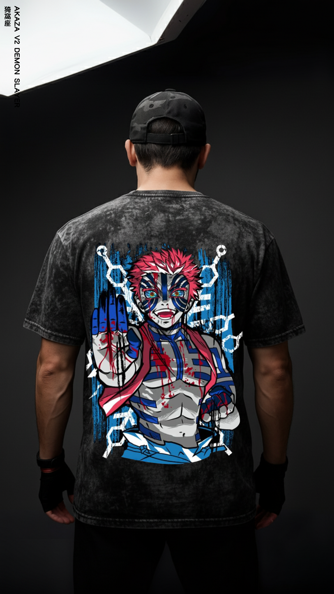 AKAZA DEMON SLAYER V2/ STONE WASHED OVERSIZED TEE