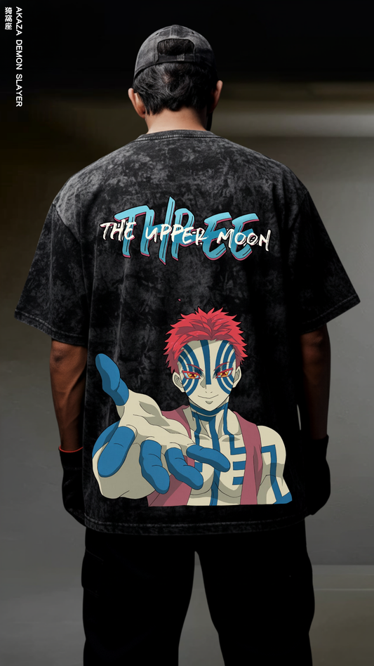 AKAZA DEMON SLAYER/ STONE WASHED OVERSIZED TEE