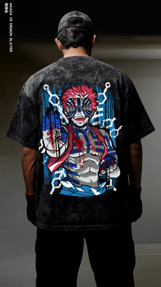 AKAZA DEMON SLAYER V2/ STONE WASHED OVERSIZED TEE