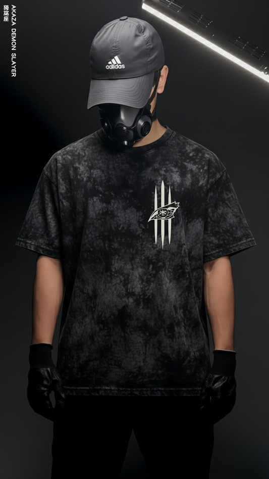 AKAZA DEMON SLAYER/ STONE WASHED OVERSIZED TEE