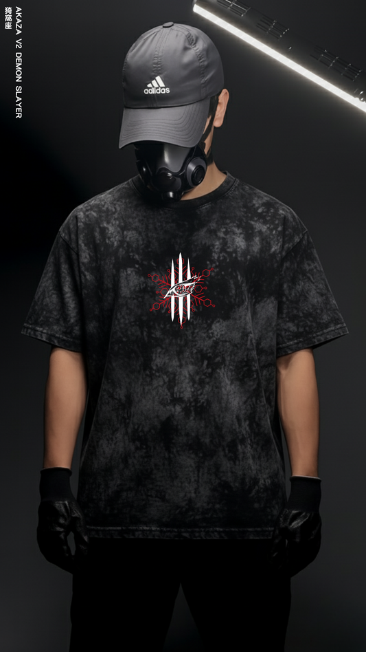 AKAZA DEMON SLAYER V2/ STONE WASHED OVERSIZED TEE