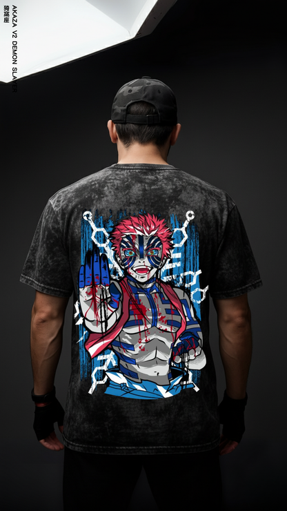 AKAZA DEMON SLAYER V2/ STONE WASHED OVERSIZED TEE