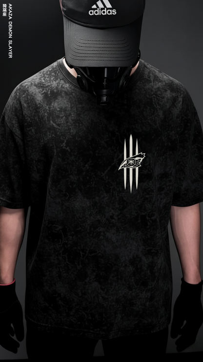 AKAZA DEMON SLAYER/ STONE WASHED OVERSIZED TEE